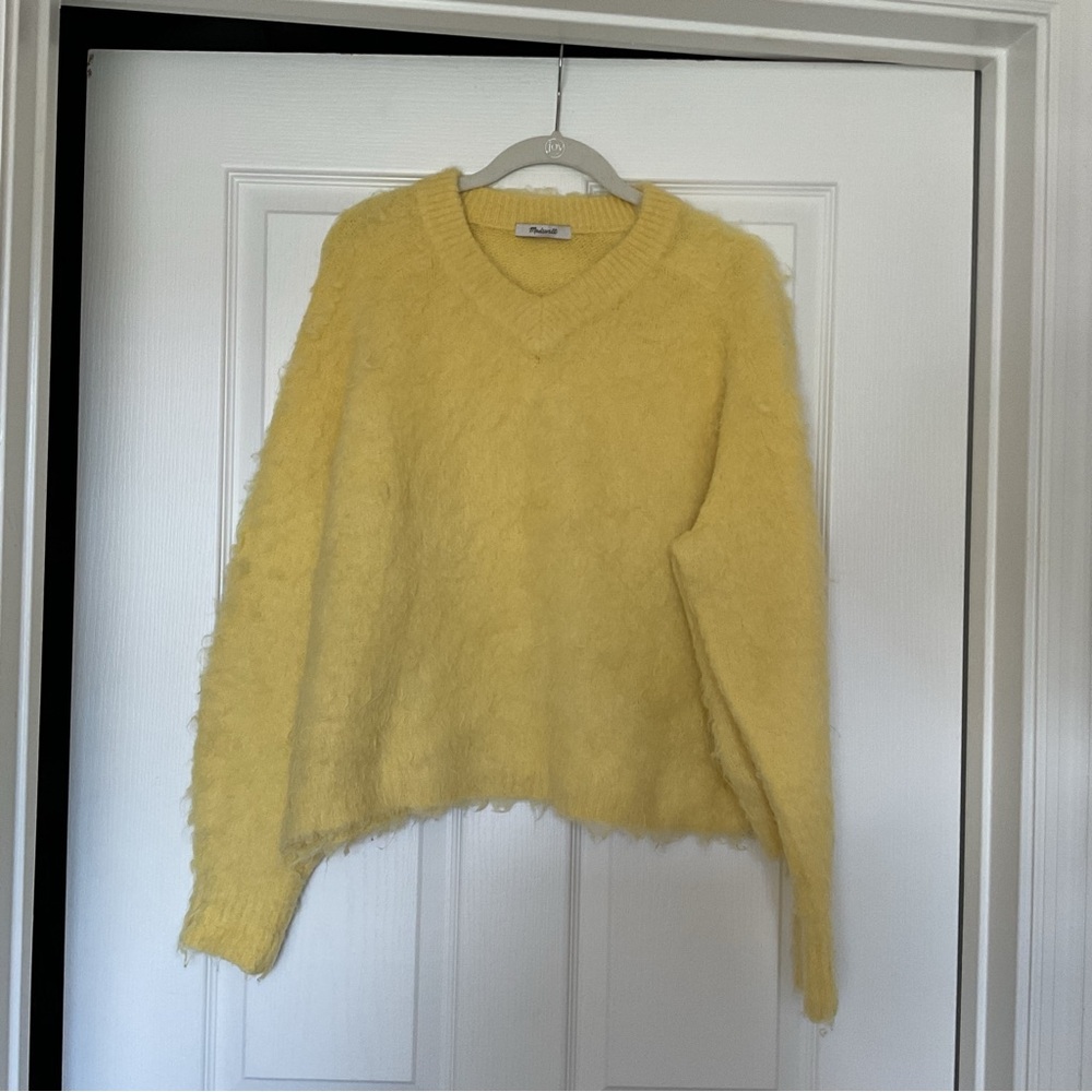 Madewell Soft Yellow V-Neck Fuzzy Sweater